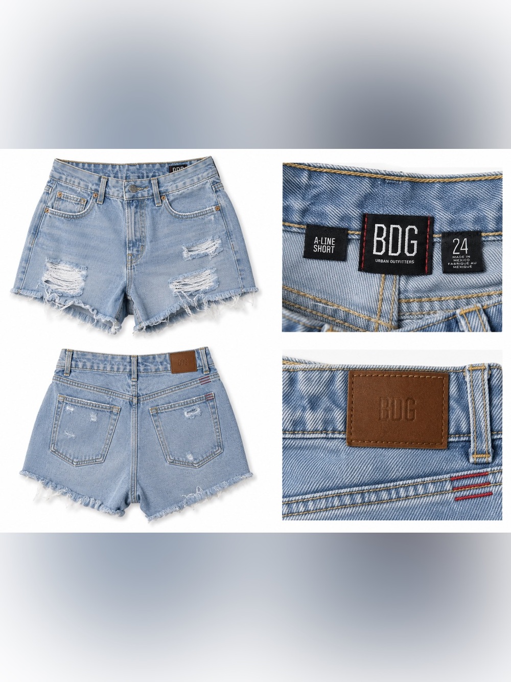 BDG Light Blue Distressed A-Line Denim Shorts